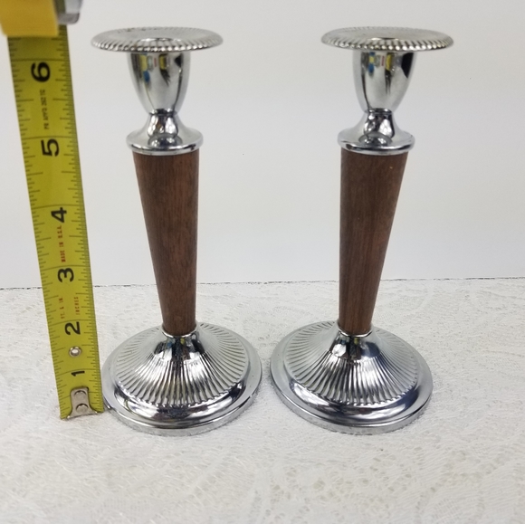 - 2 Ianthe metal wood candle holders made in England (Z28) - Picture 2 of 7
